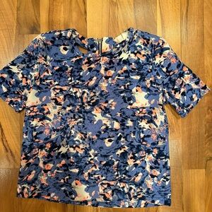 Mcginn Floral Blue and Pink Women's Top small cut outs edgy‎ business casual